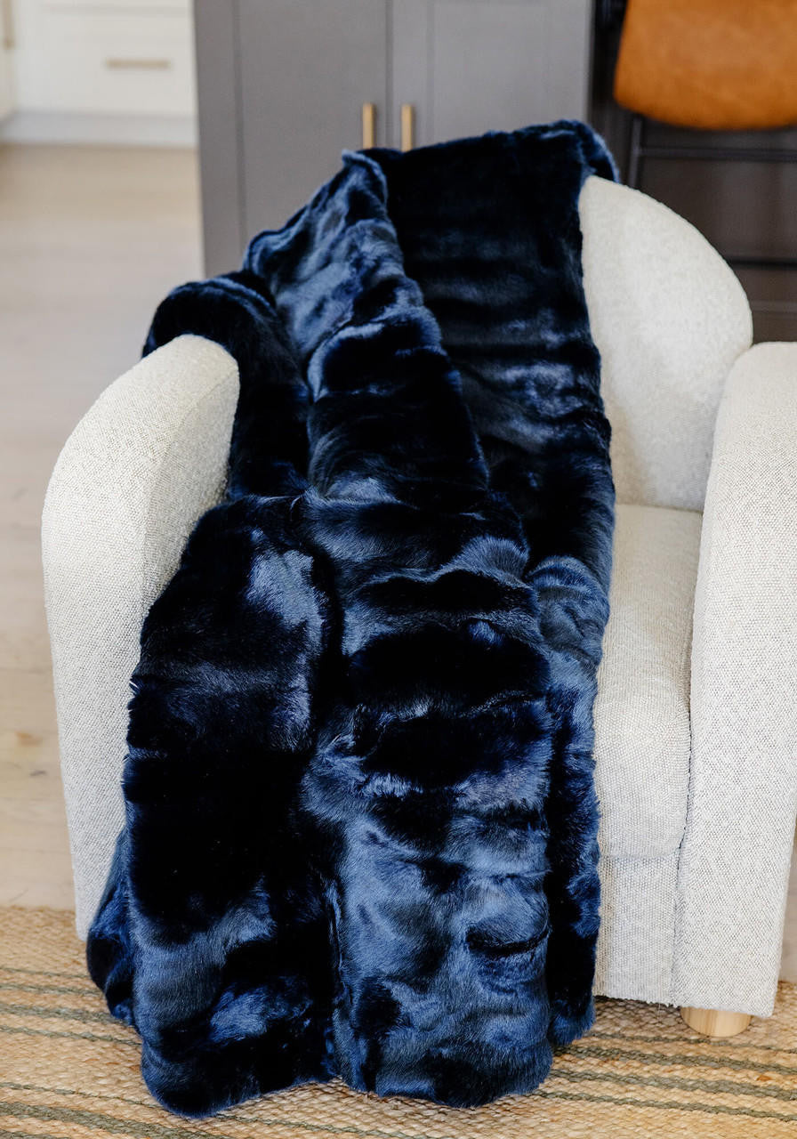 Couture Steel Blue Mink Faux Fur Throw