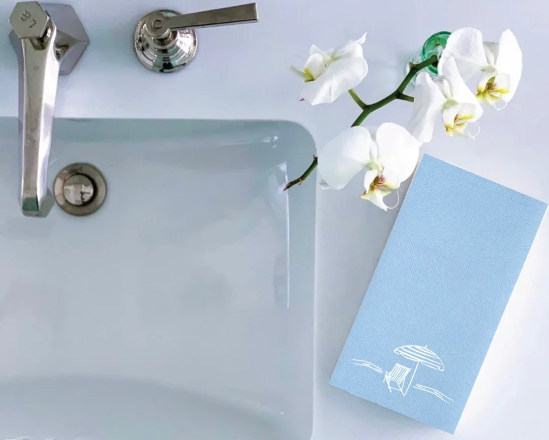 Cloth-Like Disposable Guest Towels: Beach Scene Hand Towels & Holders