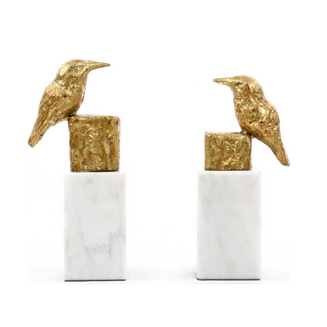 Gold Leaf Finch Statue - Pair