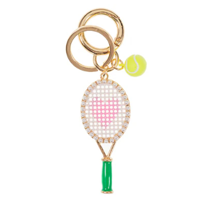 Sports Tennis Racket Enamel with Rhinestones Keychain