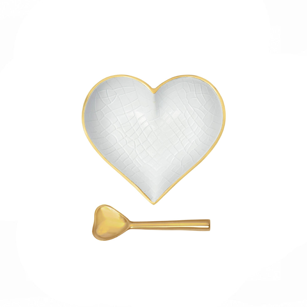 Heart-shaped serving dish with spoon