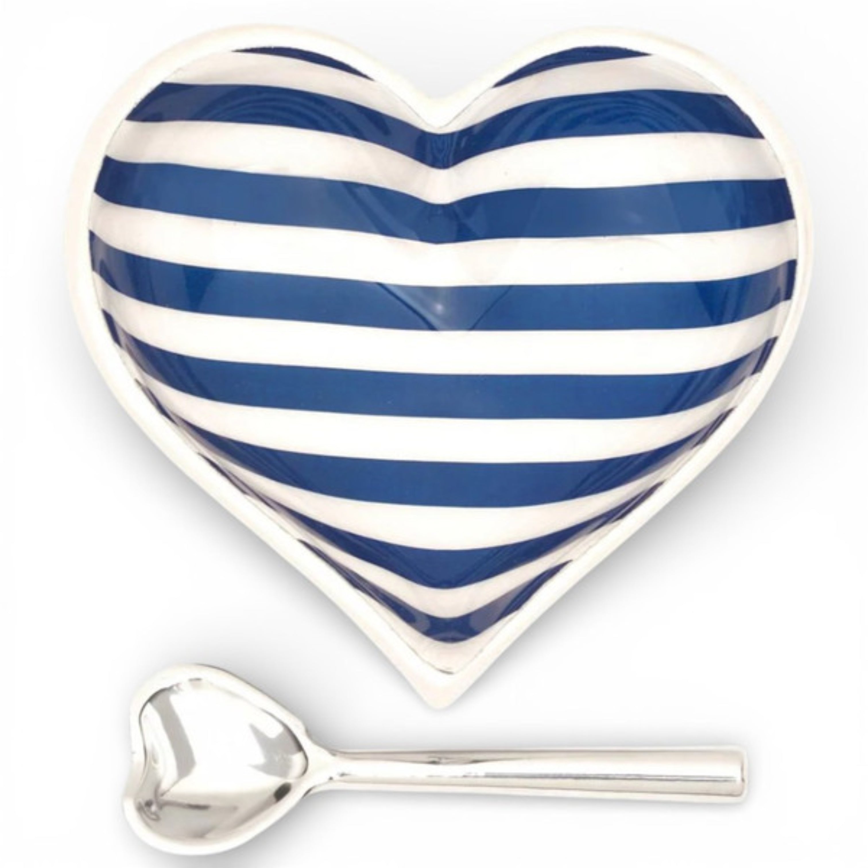 Happy Navy Blue Stripe Heart with Heart Spoon