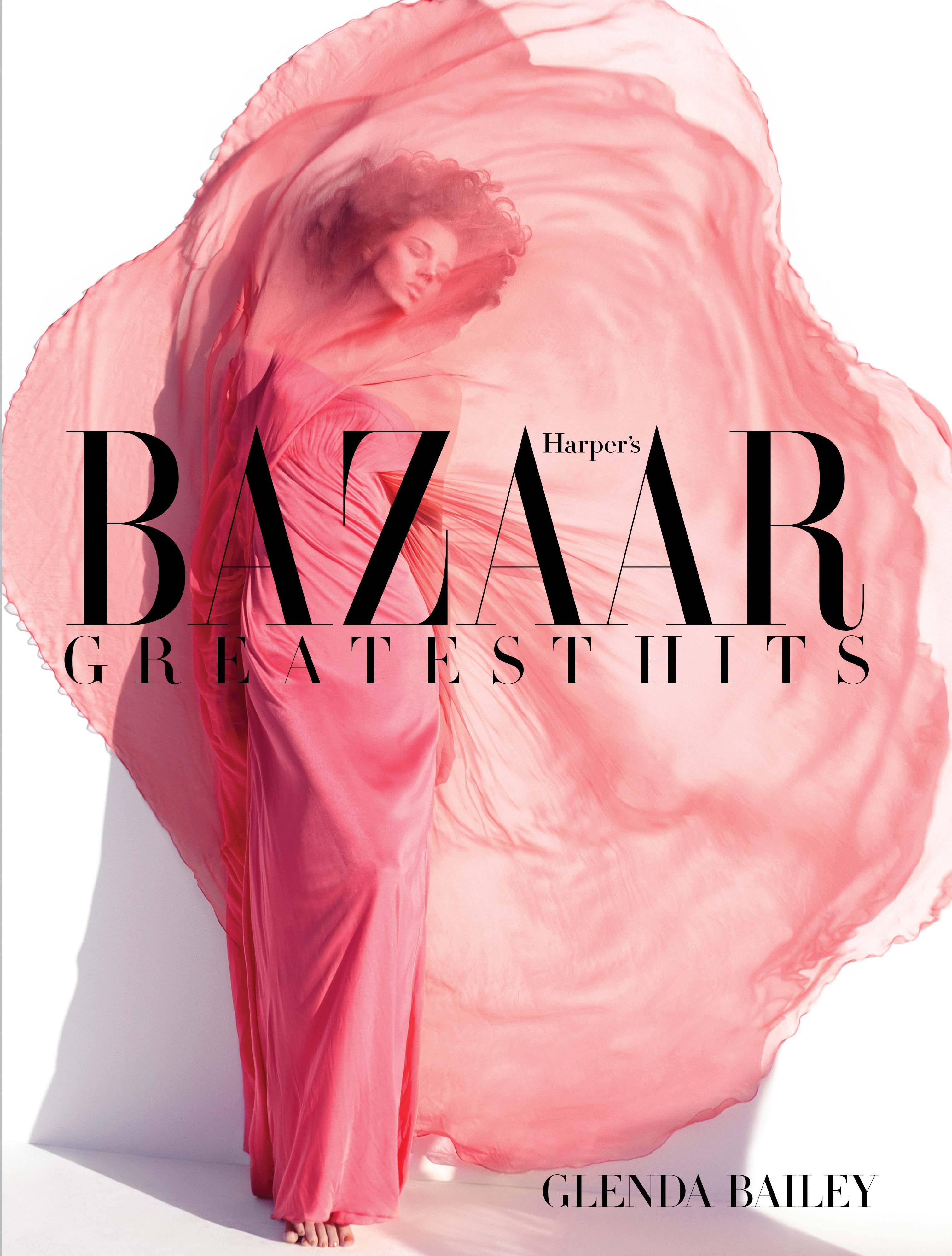 Book cover of 'Harper's Bazaar Greatest Hits' with a person in a pink dress.