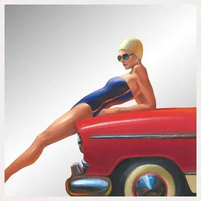 Beach Day Mirror Red 42 x 42 White Art