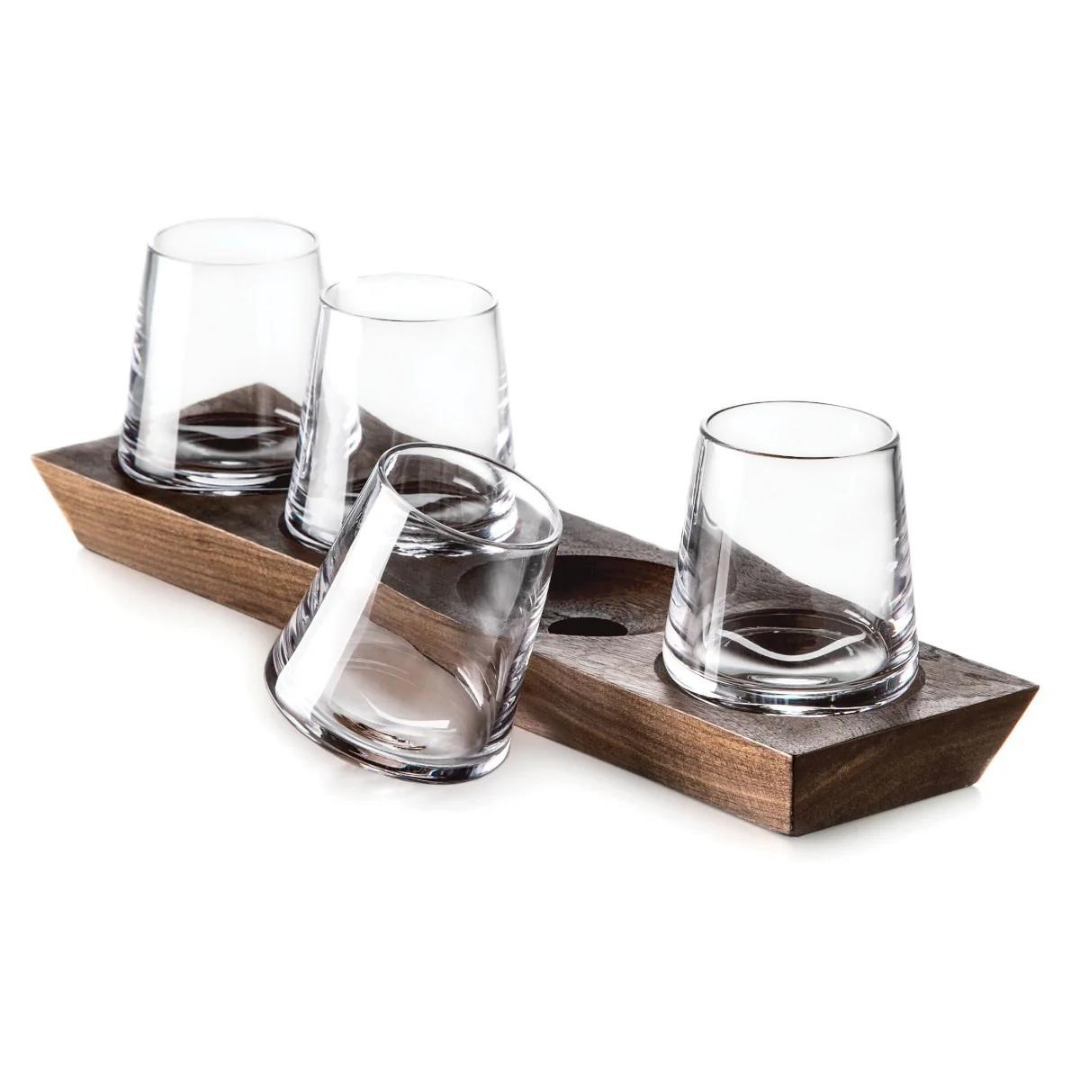 Simon Pearce Ludlow Whiskey, Set of 4 — Wood Base