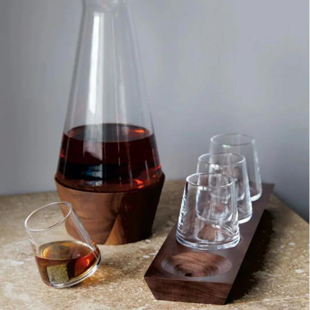 Simon Pearce Ludlow Whiskey with Wood Base Set of 4 Double Old-Fashioned