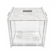 Clear acrylic cocktail money box with a textured lid, metal slot on top, and two clear tongs inside, shown on a white background.