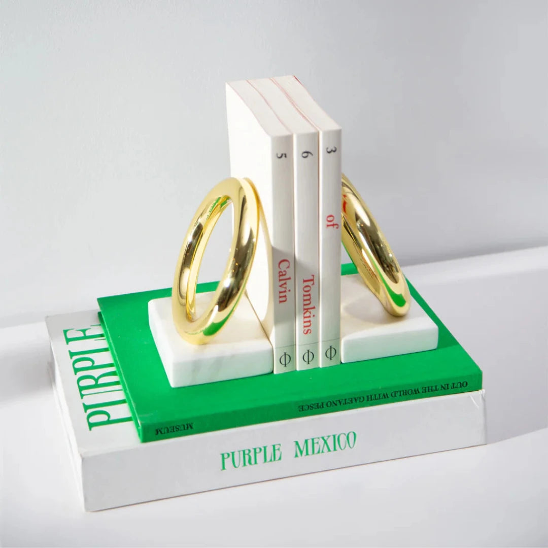 Marble & Gold Ring Bookends Set of 2