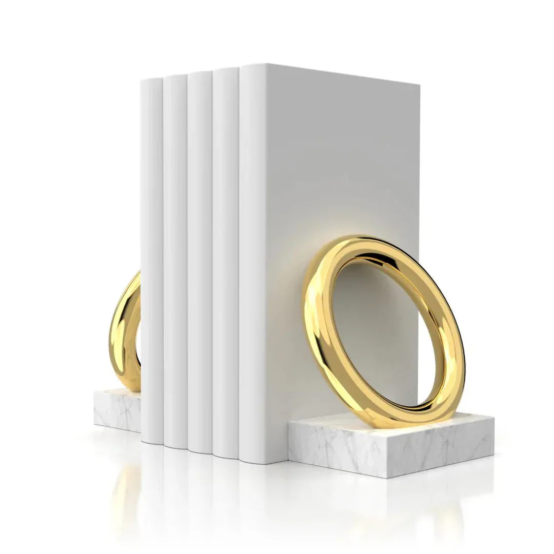 Marble & Gold Ring Bookends Set of 2 Bookends