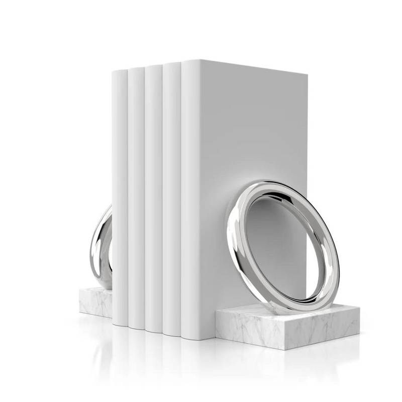 Marble & Silver Ring Bookends Set of 2