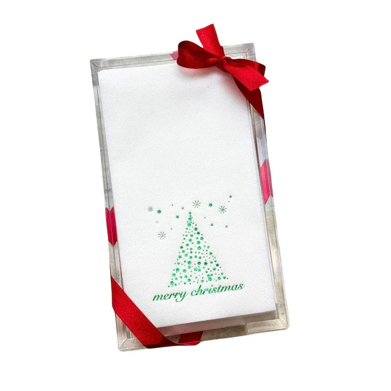 Christmas Acrylic Hand Towel Napkin Hostess Set Merry Christmas Green Tree Hand Towels & Holders