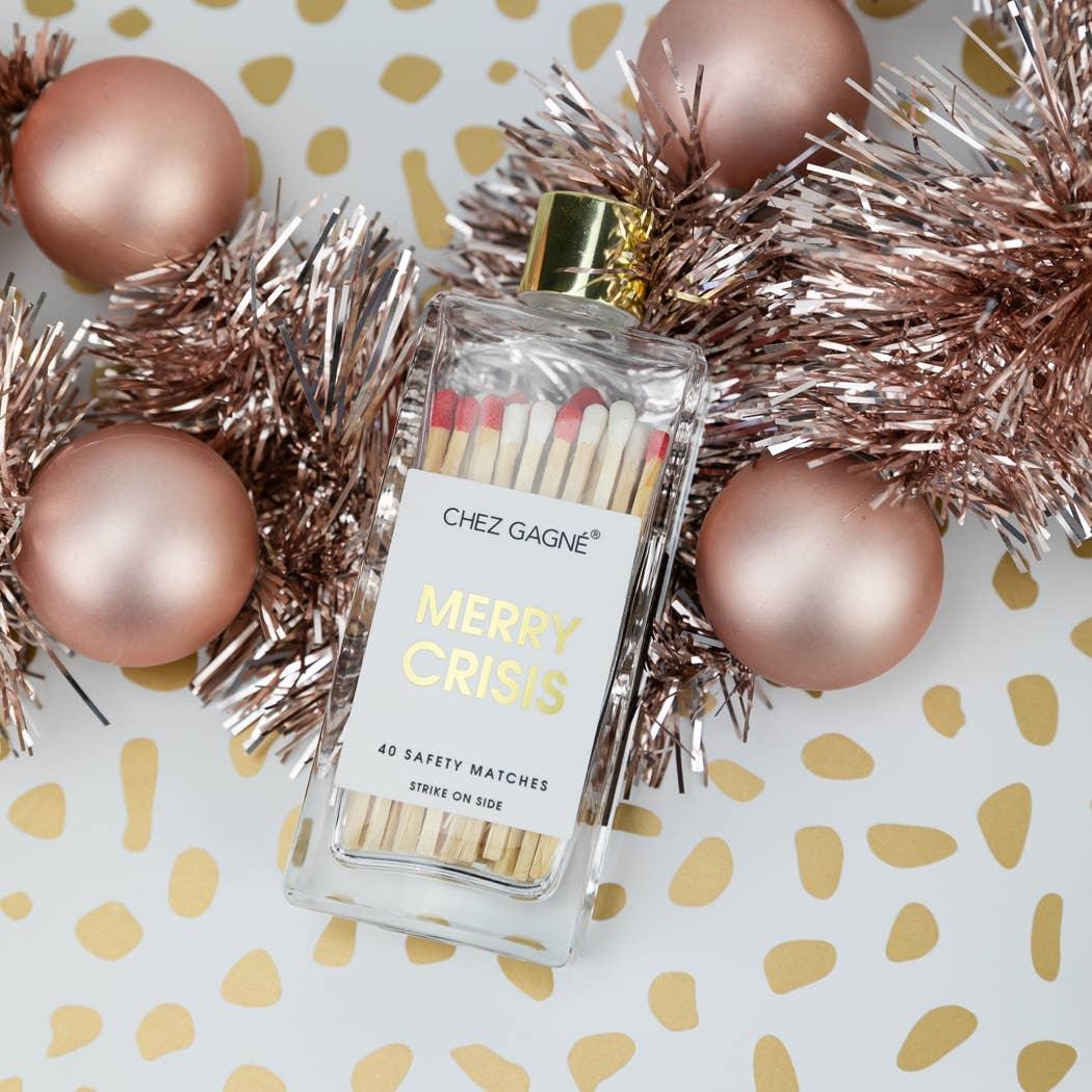 Merry Crisis - Holiday Glass Bottle Safety Matches - White/Red Matchboxes & Lighters