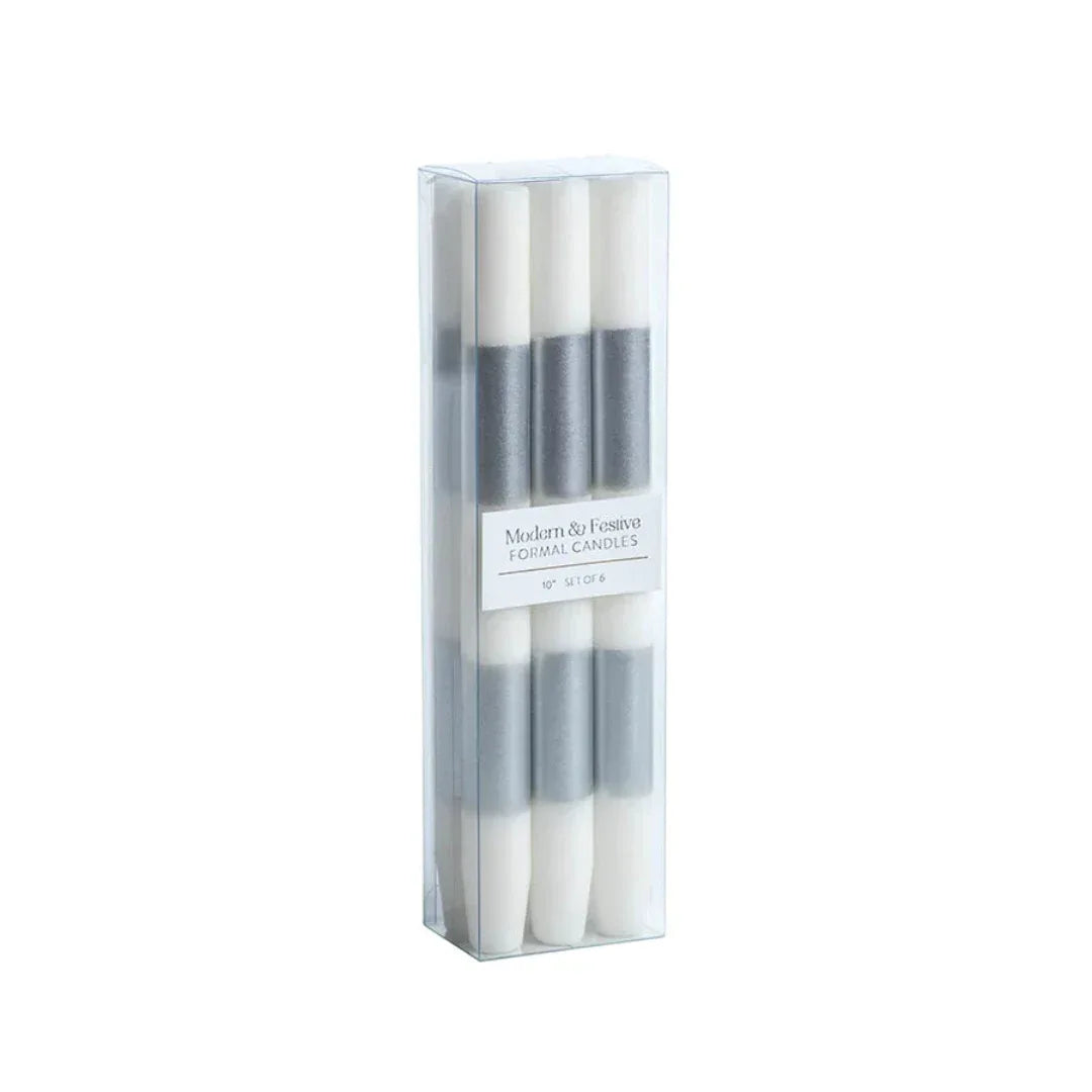Modern & Festive Silver Formal Candles - Set of 6 Taper Candles