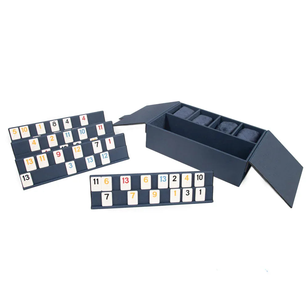 Set of number cards with a rummikub box on a white background