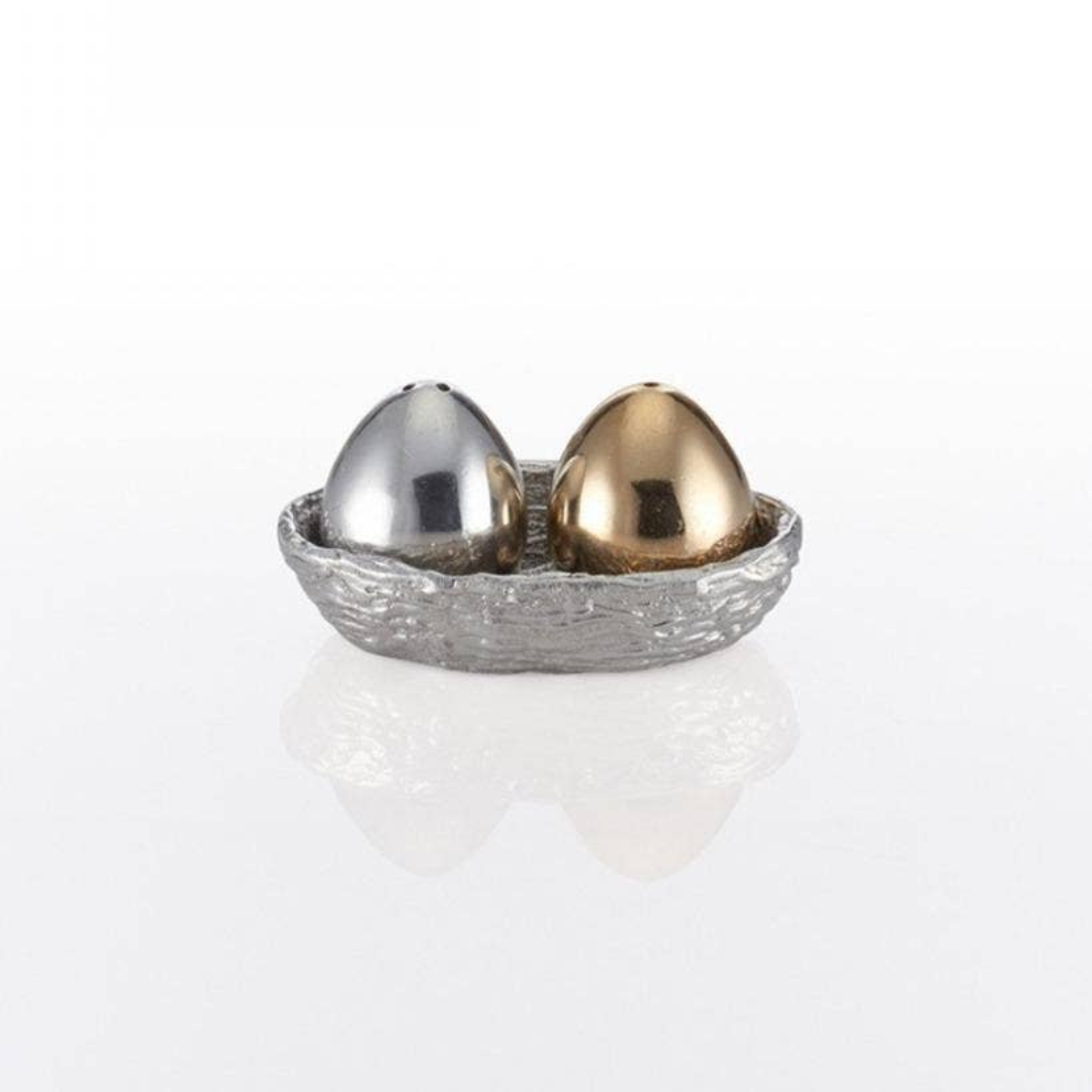 Nest Salt And Pepper with Tray - Silver & Gold.