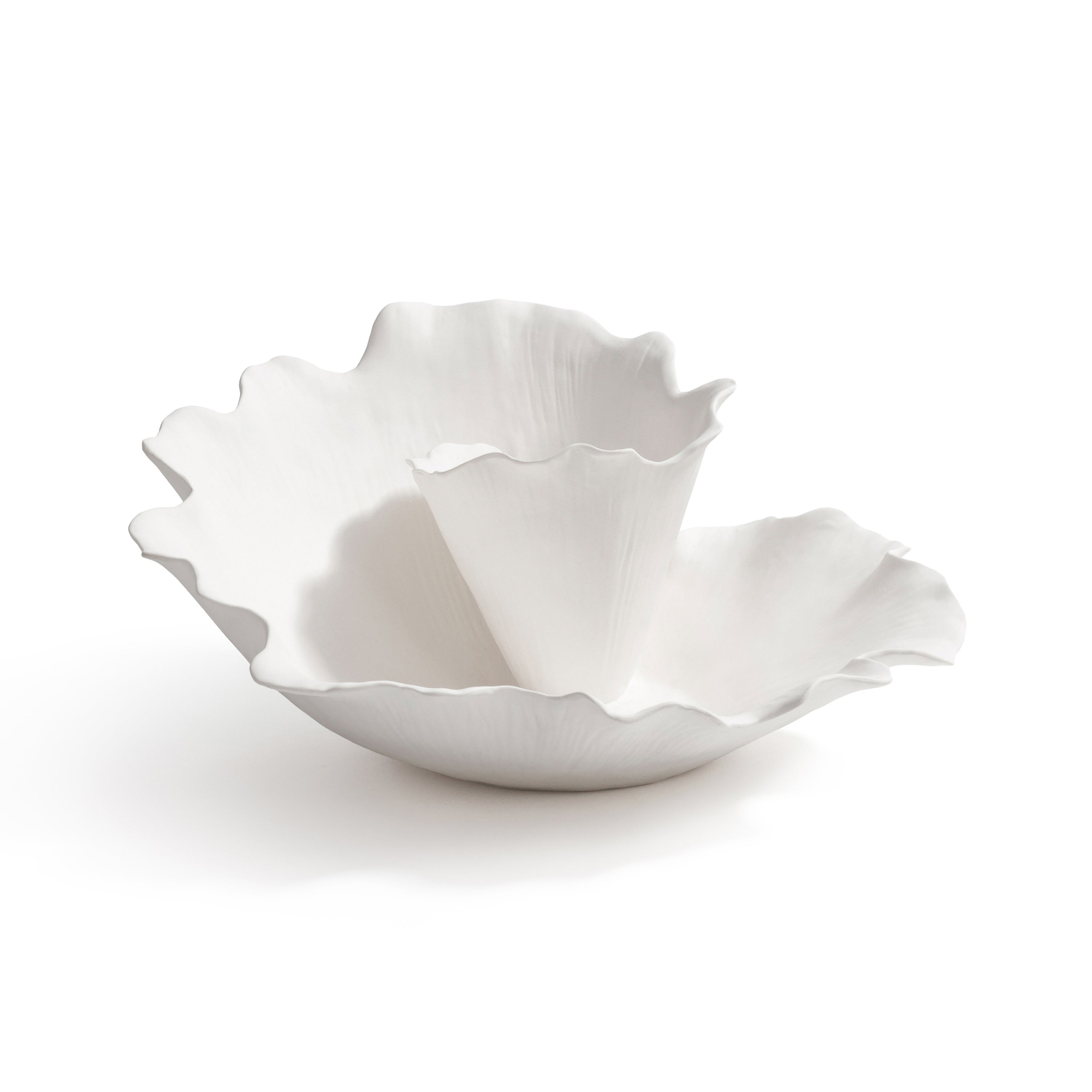 White ceramic bowl with a floral design on a white background