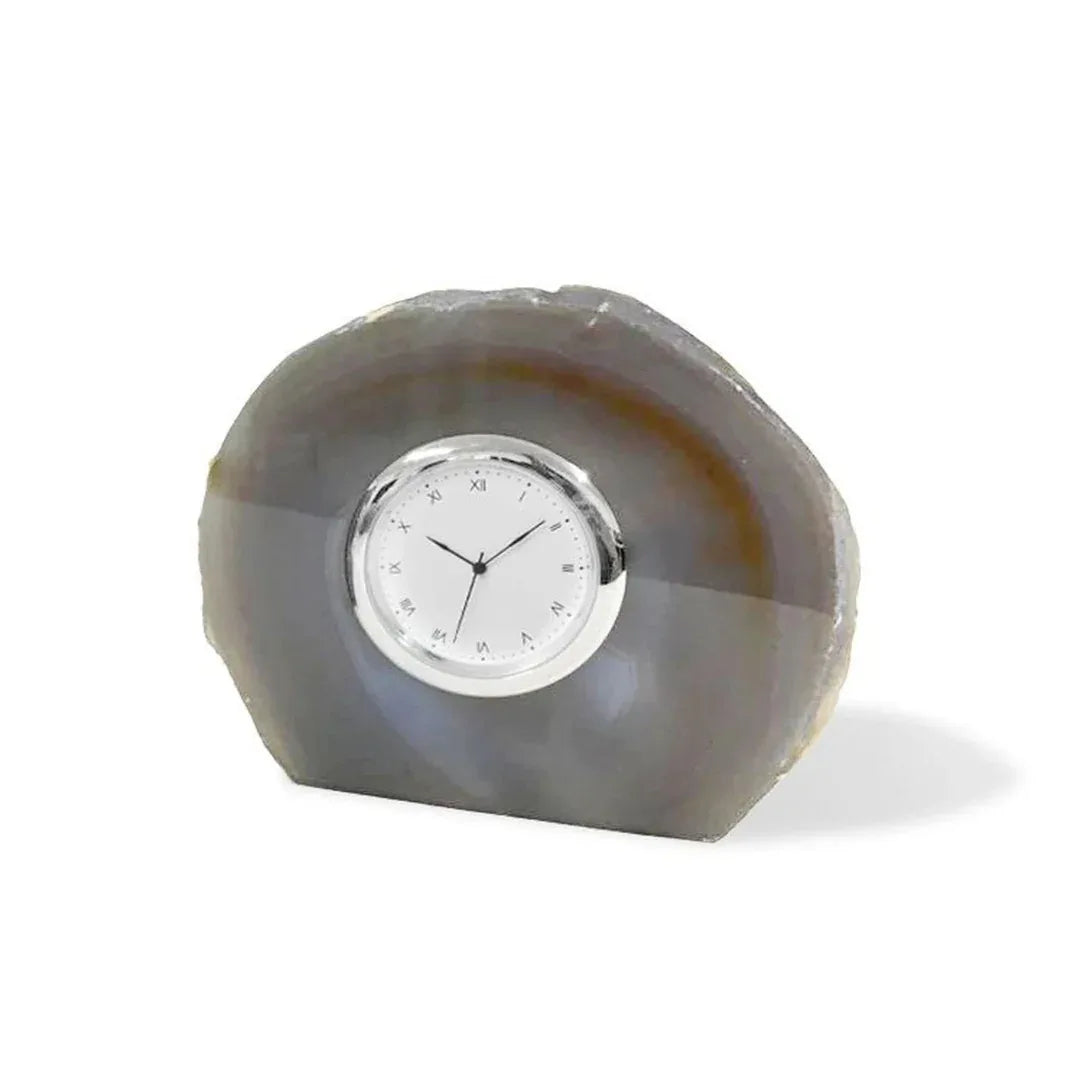 Pedra Clock, Natural Agate & Silver Clock