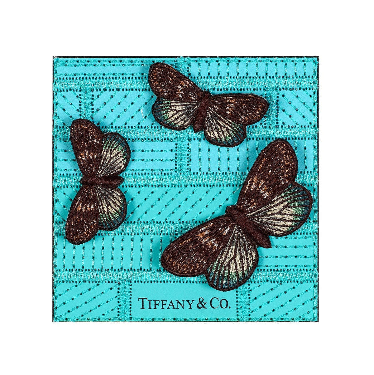 Hand-embroidered Tiffany-inspired petite butterfly swarm artwork, framed in acrylic, unique collectible art piece
