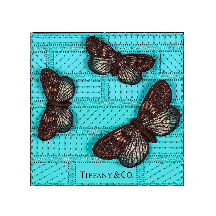 Hand-embroidered Tiffany-inspired petite butterfly swarm artwork, framed in acrylic, unique collectible art piece