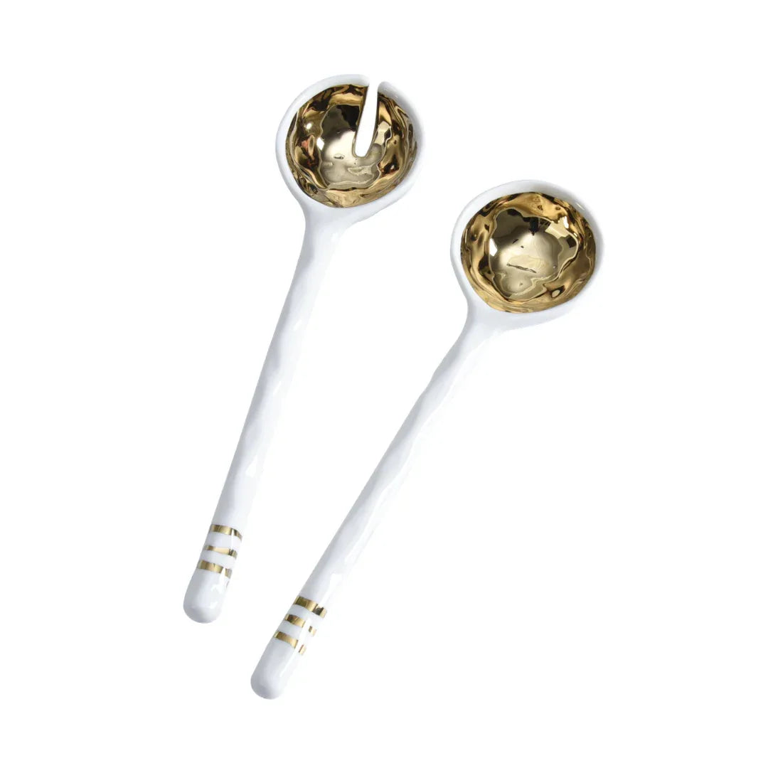 Porcelain Salad Server Set Gold Salad Serving Set