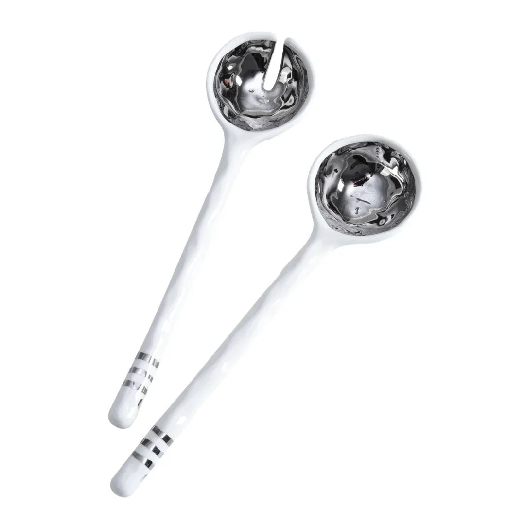 Porcelain Salad Server Set Silver Salad Serving Set
