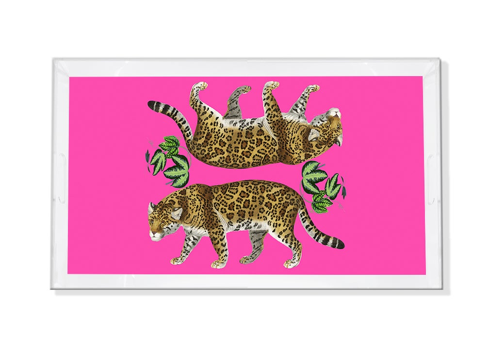 QS Leopard Seeing Double Hot Pink Acrylic Vanity Tray