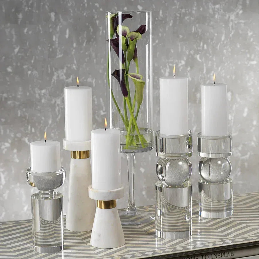 Renzo Crystal Pillar Holder Votives, Hurricanes & Candleholders