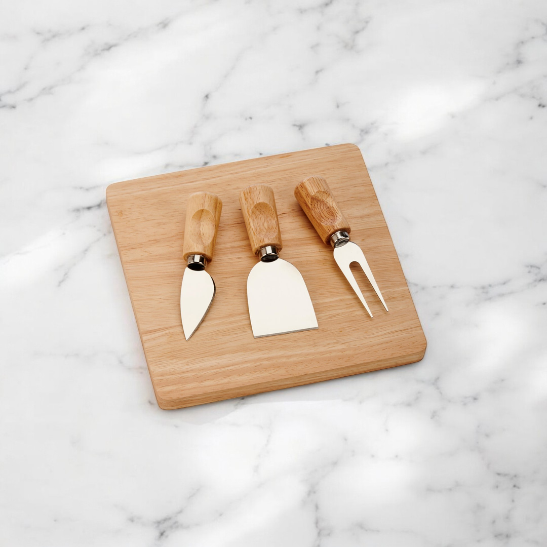 Rubberwood Cheese Cutting Board Set with Tools.