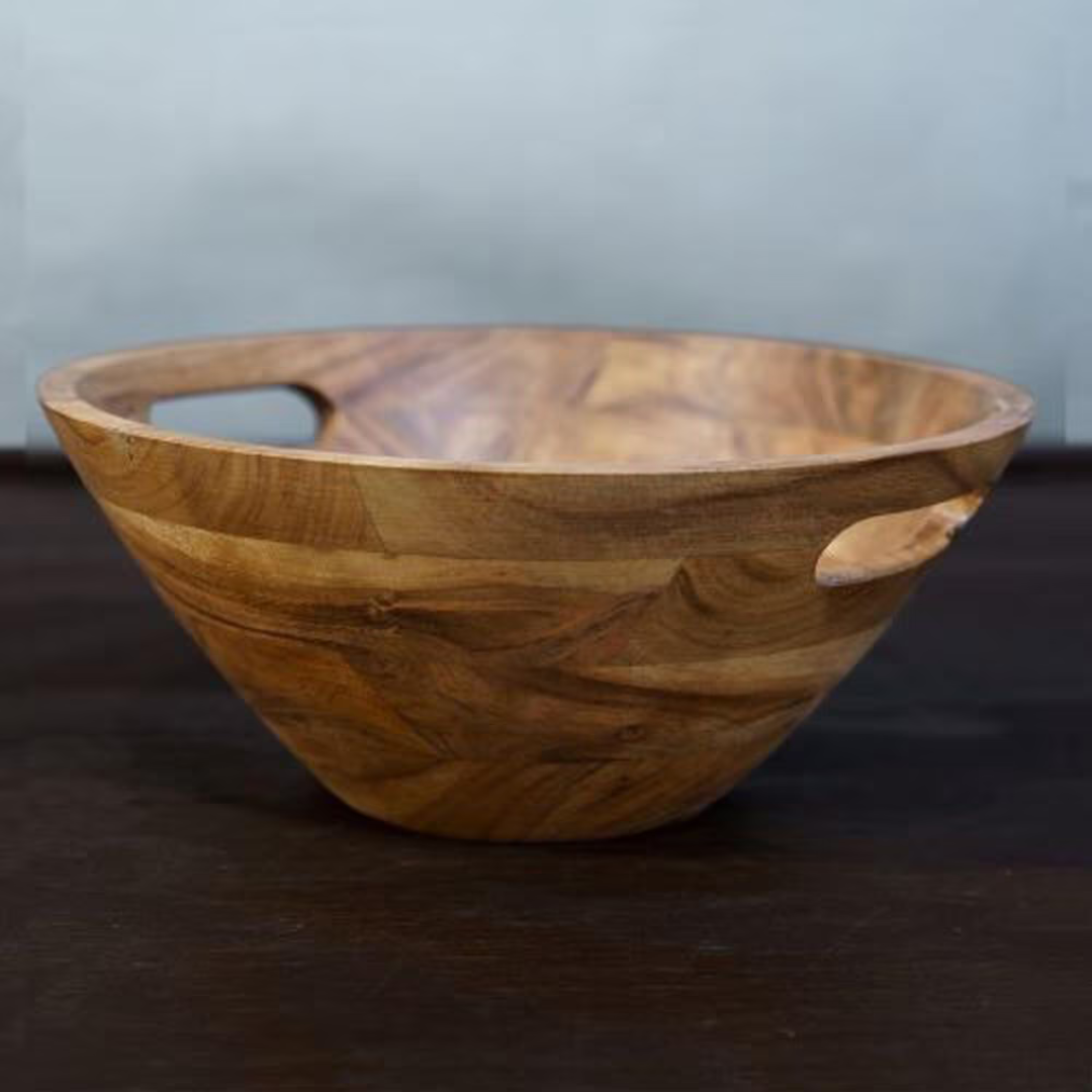 Rustic Wood Bowl with Handles