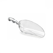 A clear plastic scoop with a textured handle, shown on a plain white background.
