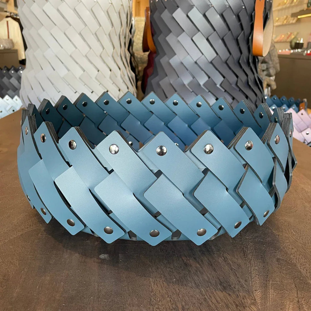 Small Leather Basket Blue Baskets & Bowls