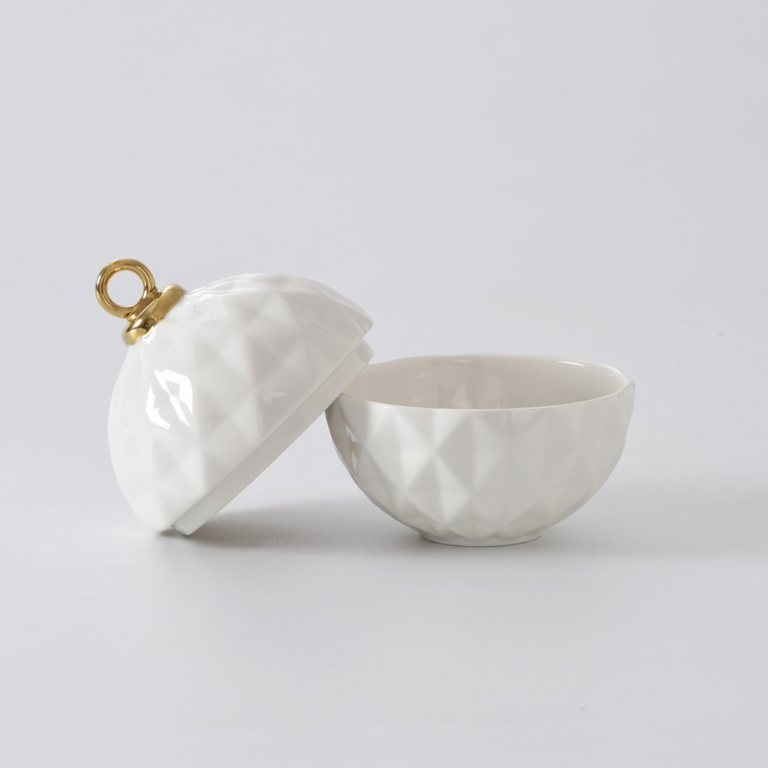 Small Ornament Bowl with gold top. 