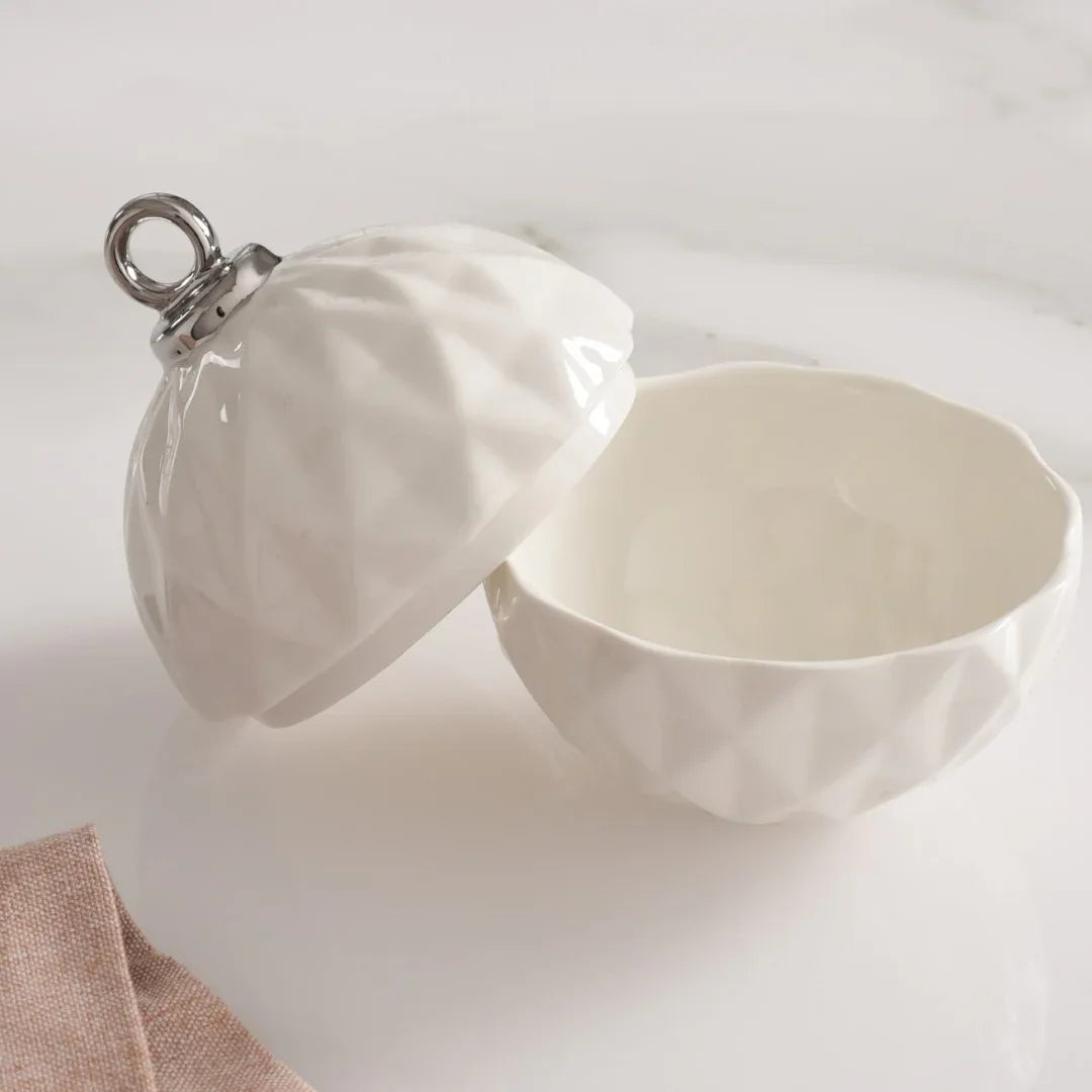Small Ornament Bowl Silver Holiday Decor
