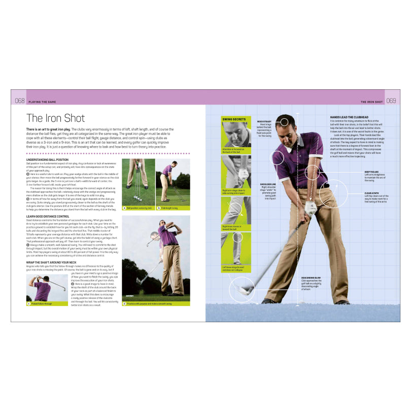 Golf instructional page with text and images of a golfer in action.
