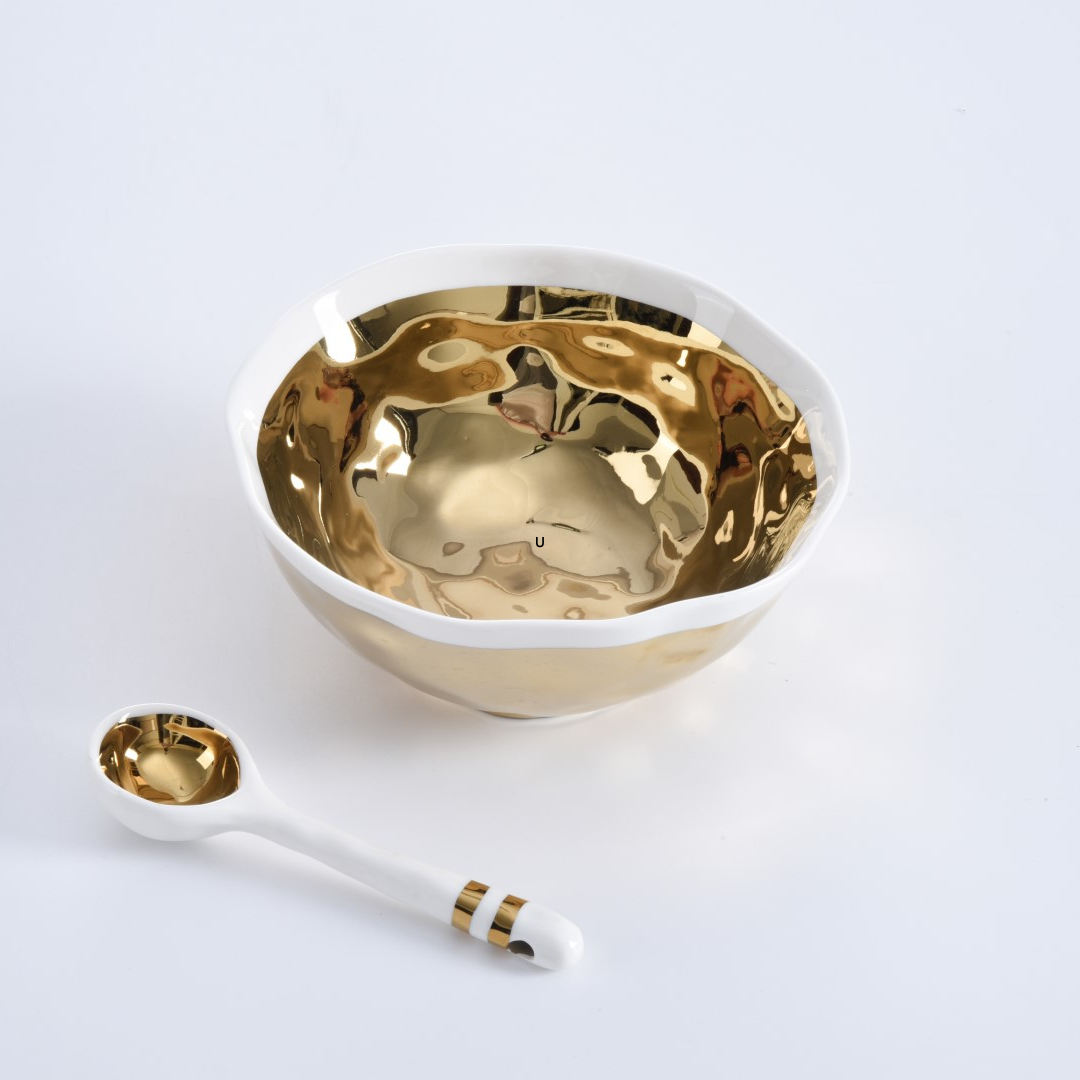 Wavy Bowl Set with Spoon in gold