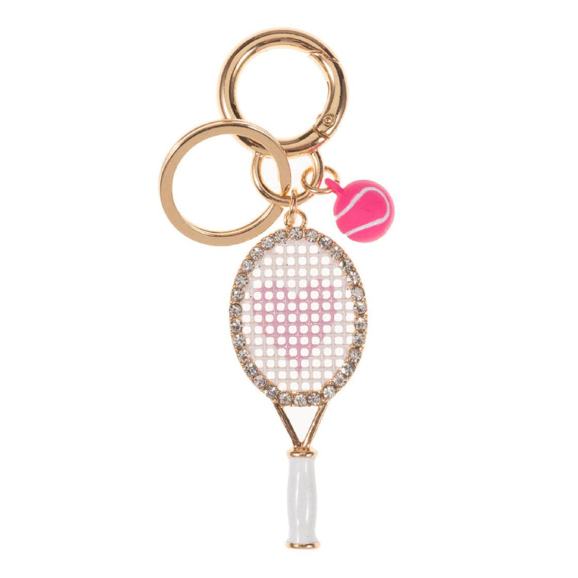 Sports Tennis Racket Enamel with Rhinestones Keychain
