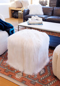 FAUX FUR POUF WHITE TIBETAN LAMB