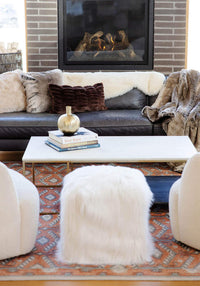 FAUX FUR POUF WHITE TIBETAN LAMB