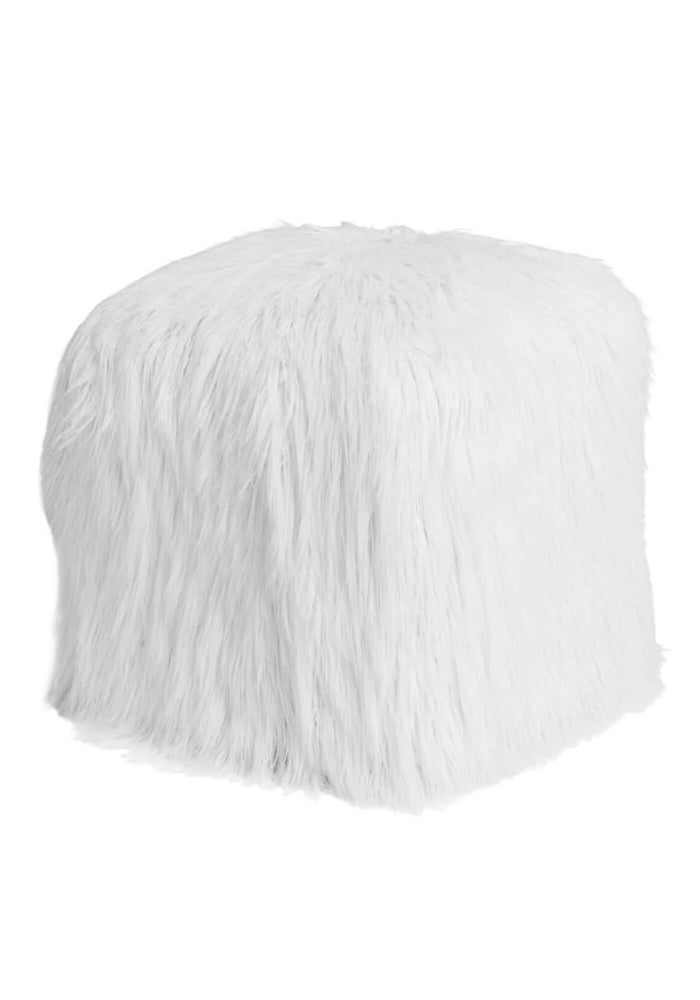 FAUX FUR POUF WHITE TIBETAN LAMB